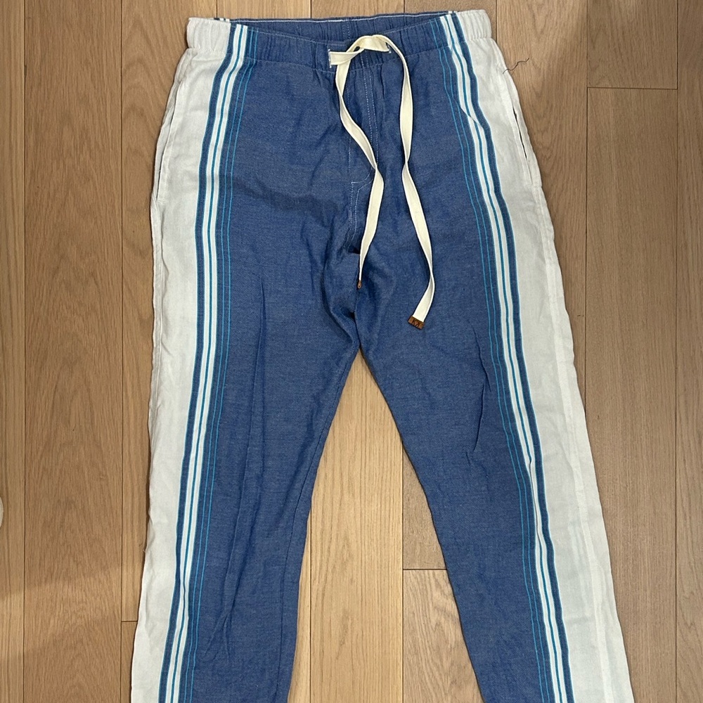 Women's Blue and White Striped Drawstring Pants
